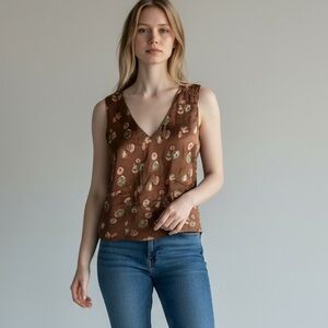 Marc Joseph Brown Floral Sleeveless Top